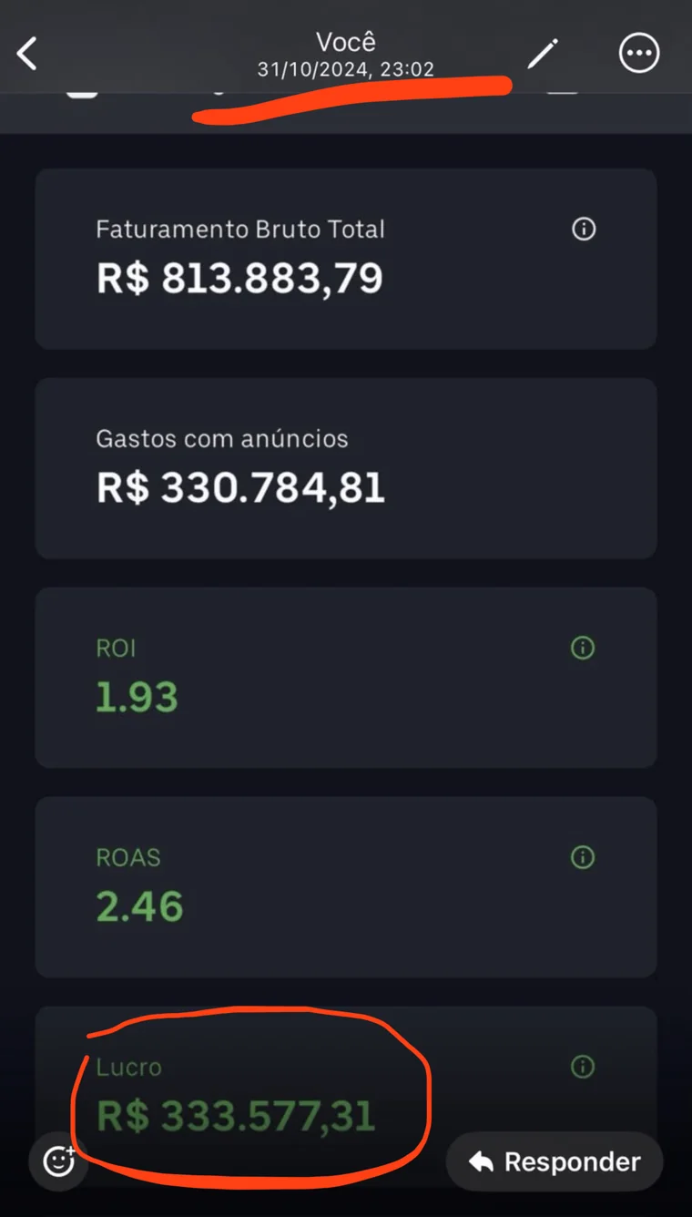 Painel mostrando mais de R$300.000 de lucro no mês